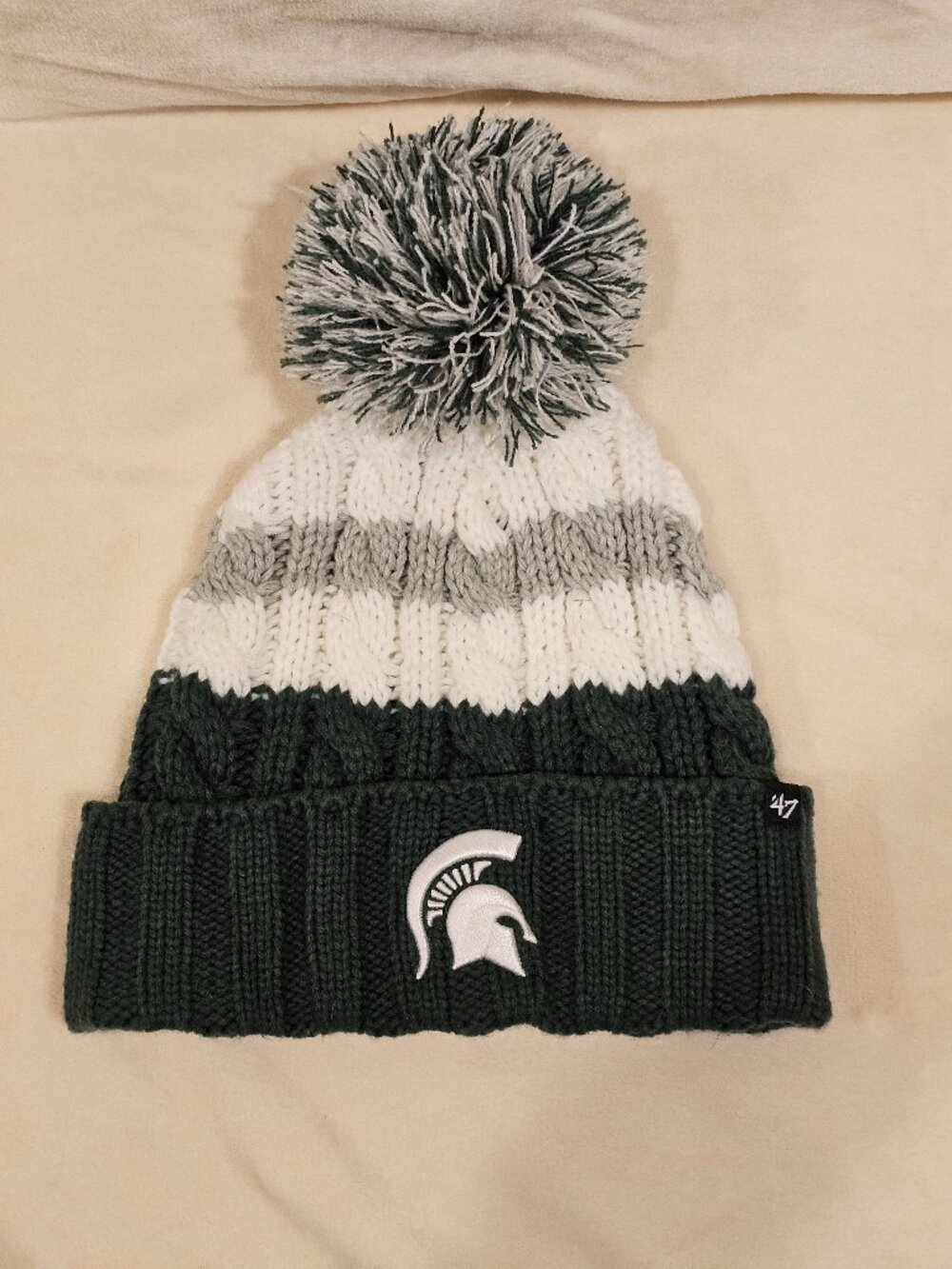 Women's '47 White Michigan State Spartans Ashfield Cuffed Knit Hat with Pom